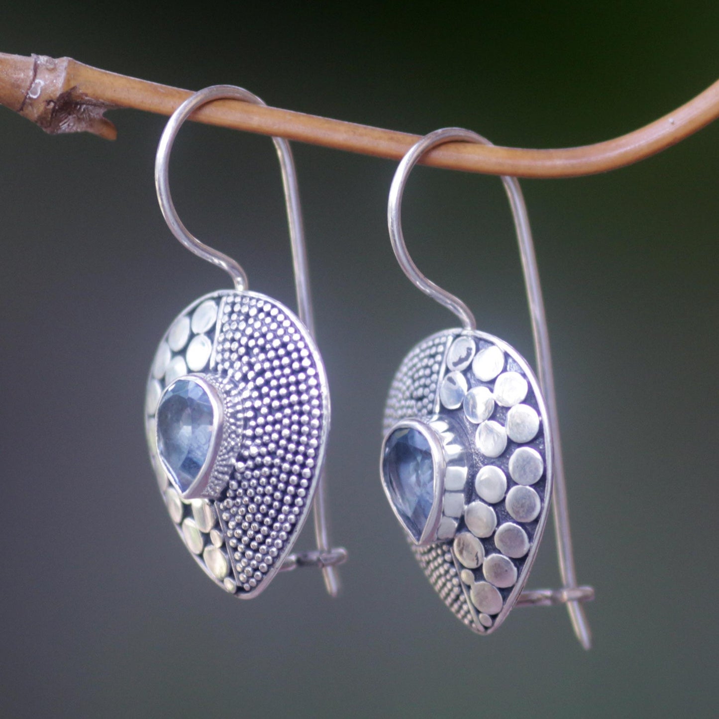 Azure Sincerity Balinese Fair Trade Silver and Blue Topaz Earrings