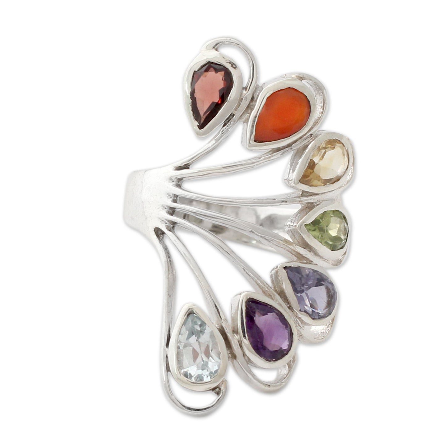 Harmonious Wisdom Multi-gemstone .925 Silver Ring Chakra Jewelry from India