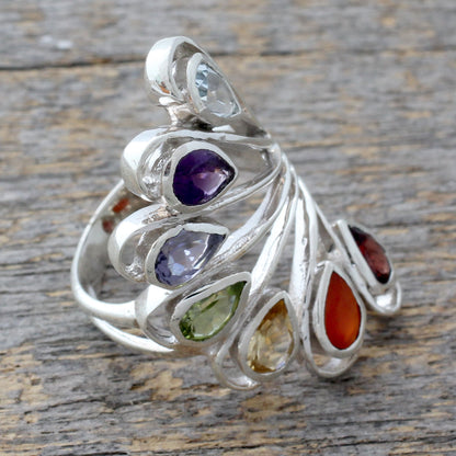 Harmonious Wisdom Multi-gemstone .925 Silver Ring Chakra Jewelry from India