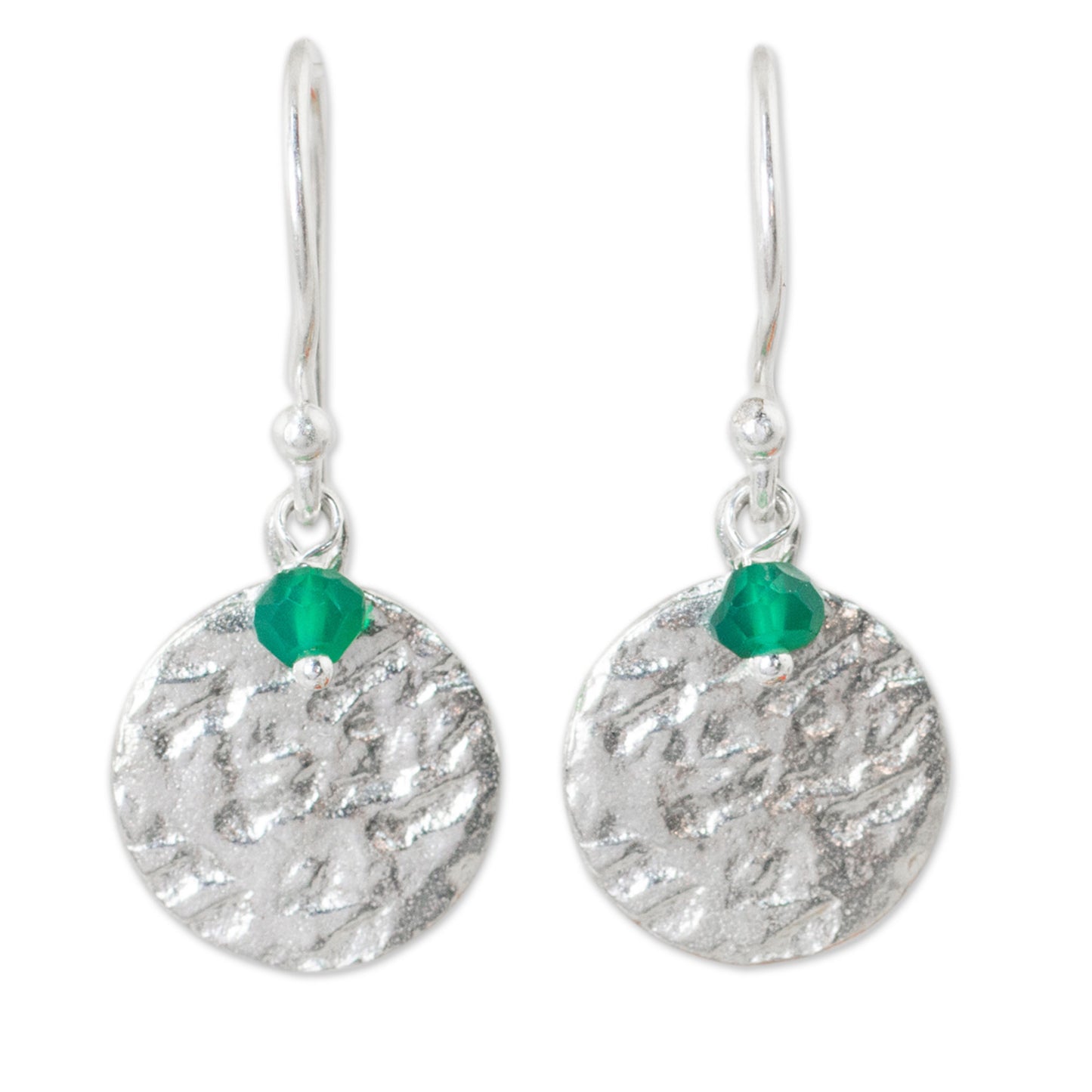 Green Harvest Moon Sterling Silver Artisan Crafted Earrings with Green Onyx