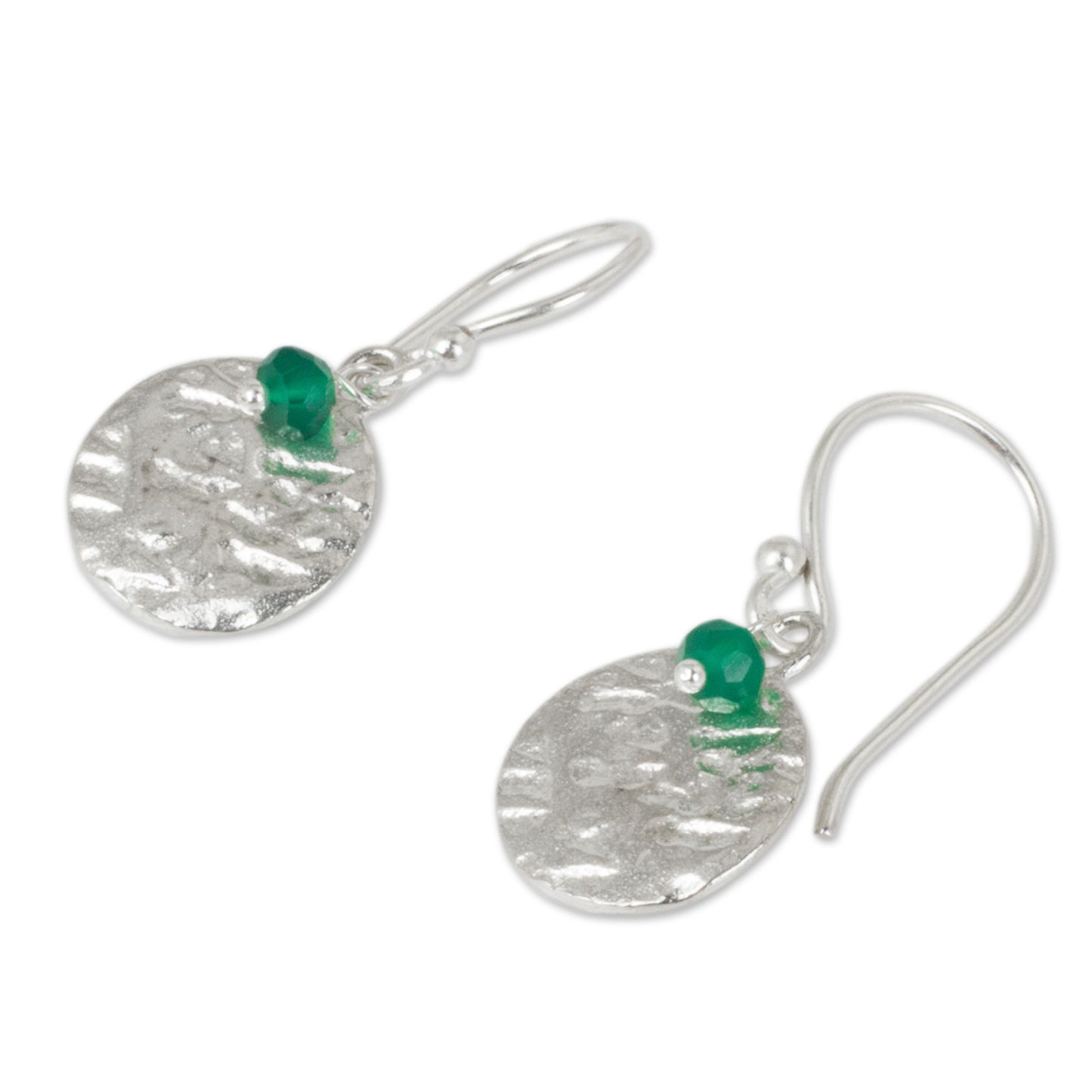 Green Harvest Moon Sterling Silver Artisan Crafted Earrings with Green Onyx