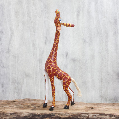 My Curious Giraffe Wood Giraffe Figurine Sculpture Artisan Crafted in Mexico