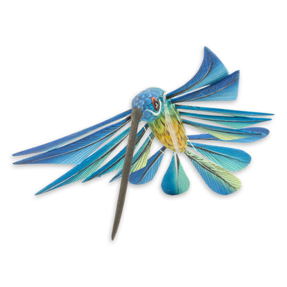 Blue Hummingbird Wood Sculpture