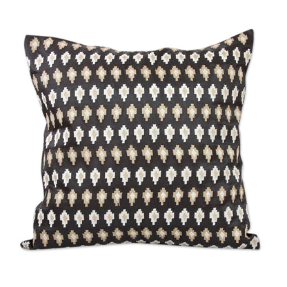 Midnight Desert Embroidered Beige Stars on Black Satin Cushion Covers (Pair)