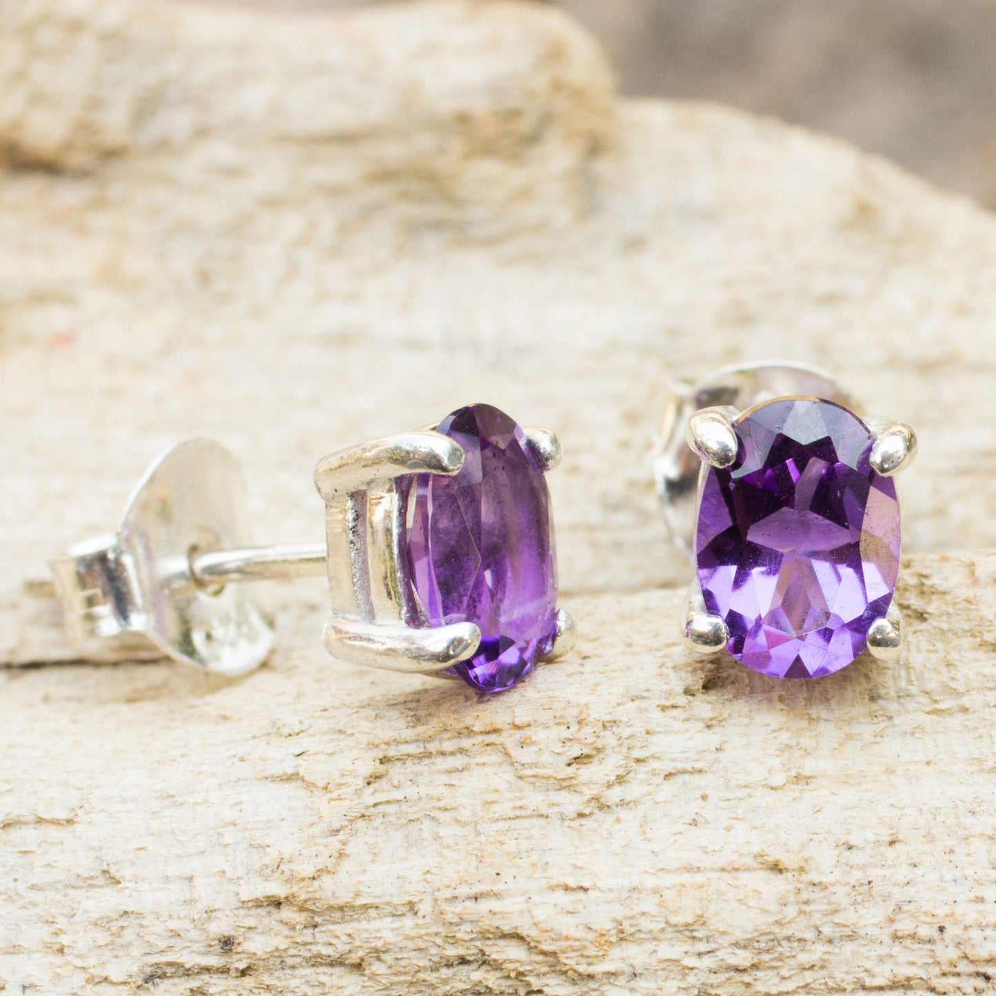 Sparkling Amethyst Stud Earrings Sterling Silver Thai Jewelry