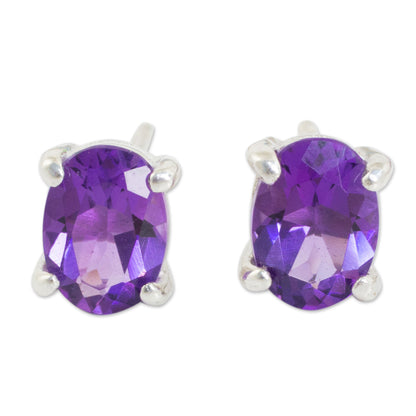 Sparkling Amethyst Stud Earrings Sterling Silver Thai Jewelry