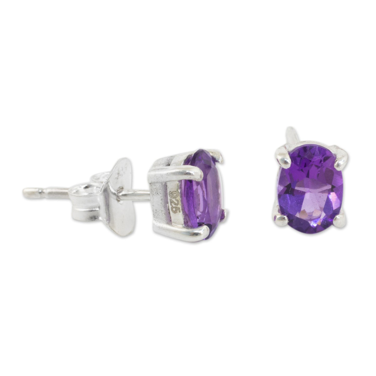 Sparkling Amethyst Stud Earrings Sterling Silver Thai Jewelry