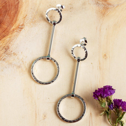 Taxco Pendulums Modern Sterling Silver Earrings Crafted in Taxco