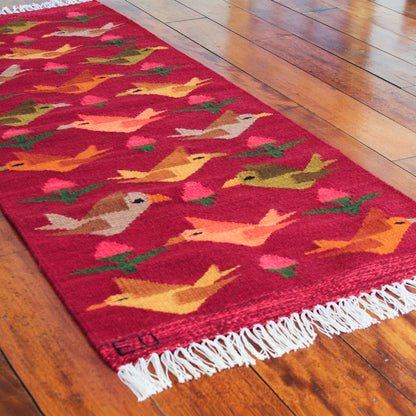 Red Birds on the Wing Peruvian Handwoven Red Wool Rug with Birds (2x5)