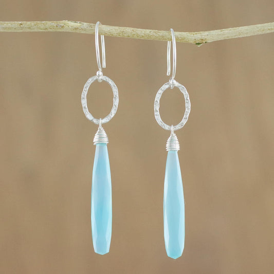 Hammered Sterling Silver & Blue Chalcedony Earrings