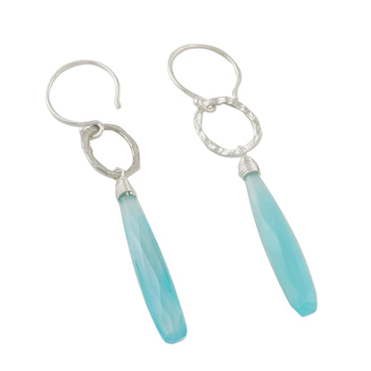 Hammered Sterling Silver & Blue Chalcedony Earrings