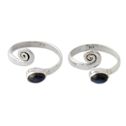 Curls Sterling Silver Labradorite Toe Rings from India (Pair)