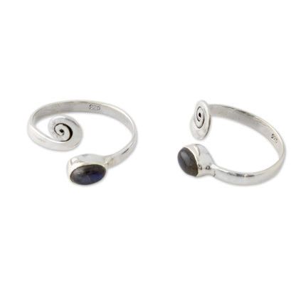 Curls Sterling Silver Labradorite Toe Rings from India (Pair)