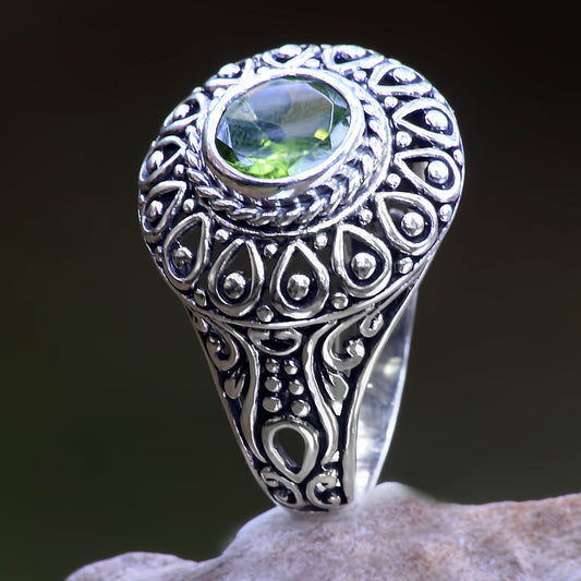 Jatiluwih Sterling Silver and Peridot Bali Artisanal Ring