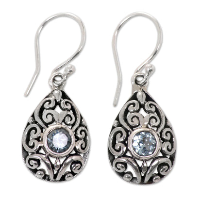 Blue Topaz & Silver Balinese Scarab Earrings