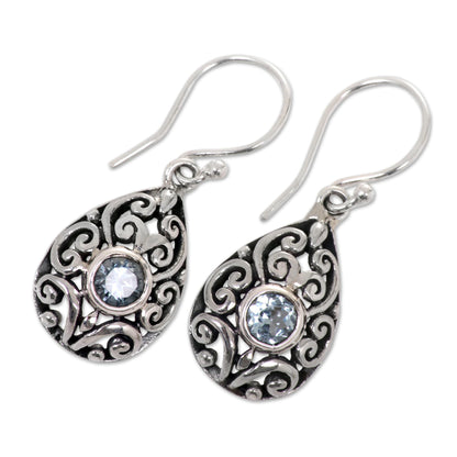 Blue Topaz & Silver Balinese Scarab Earrings