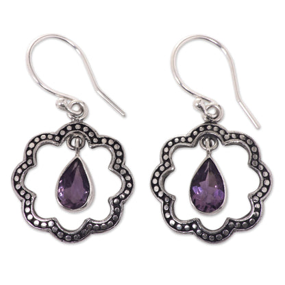 Flower Halo Floral Fair Trade Silver Earrings with Amethyst