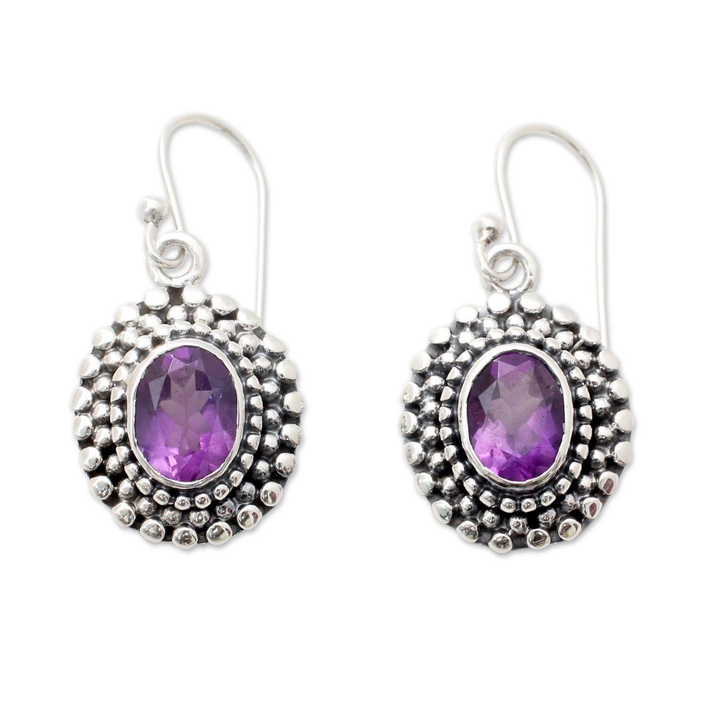 Spiritual Muse Amethysts on Sterling Silver Hook Earrings from India