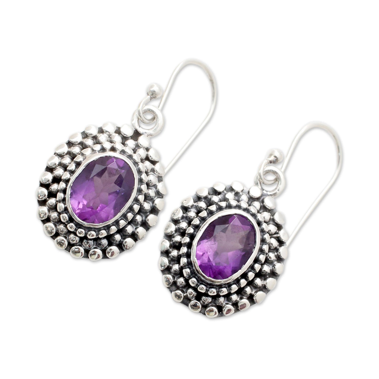 Spiritual Muse Amethysts on Sterling Silver Hook Earrings from India