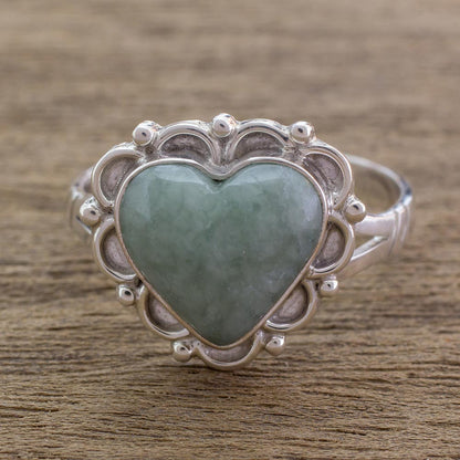 Zinnia Love Jade Hearts on Sterling Silver Handcrafted Ring