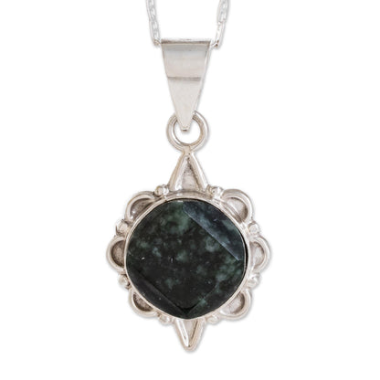 North and South Dark Green Guatemalan Jade Necklace in Sterling Silver