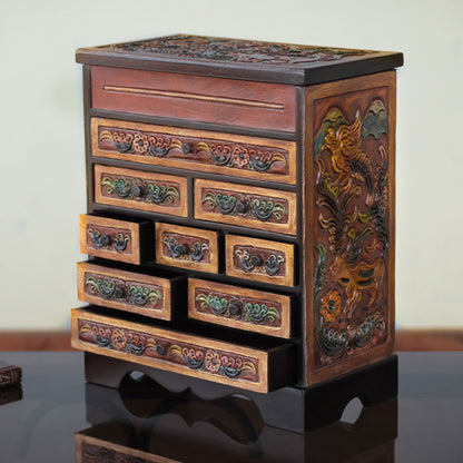 Nature's Glory Flora and Fauna Cedar and Leather Jewelry Box with Drawers