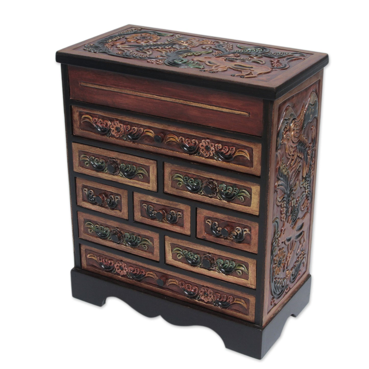 Nature's Glory Flora and Fauna Cedar and Leather Jewelry Box with Drawers