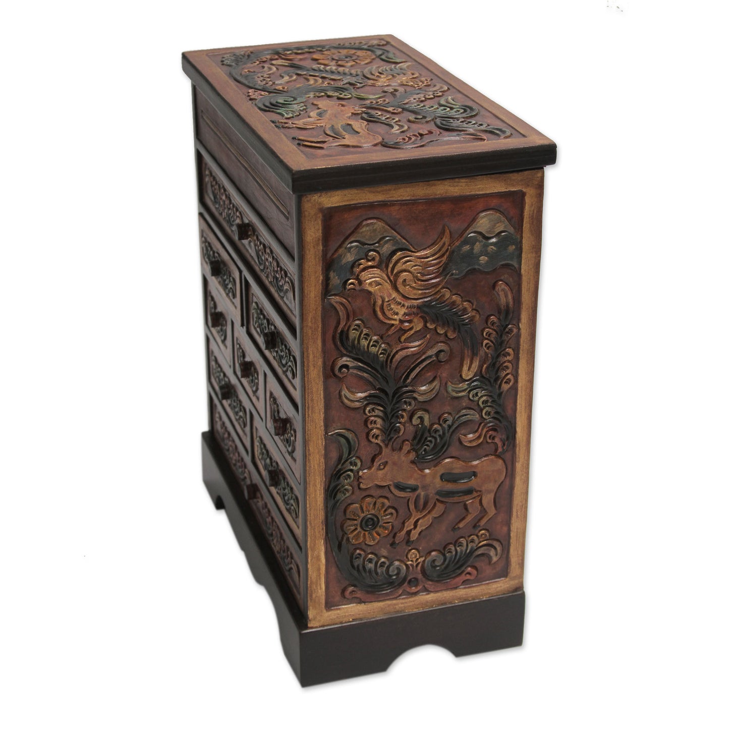 Nature's Glory Flora and Fauna Cedar and Leather Jewelry Box with Drawers