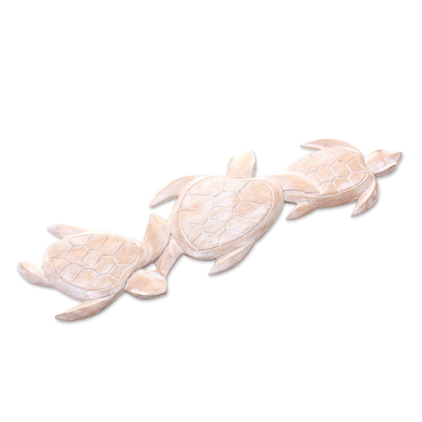 Sea Turtle Trio Antiqued White Wood Turtle Theme Relief Panel Carving