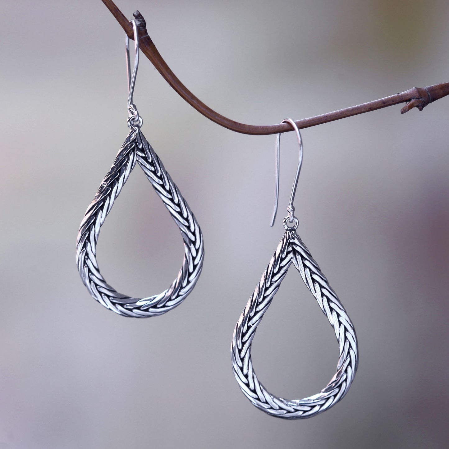 Braided Teardrop Modern Artisan Crafted Bali Sterling Silver Earrings