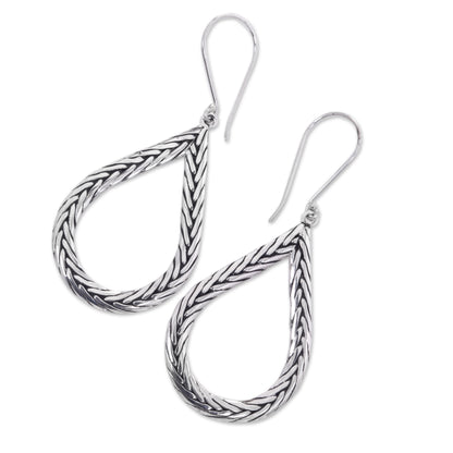 Braided Teardrop Modern Artisan Crafted Bali Sterling Silver Earrings