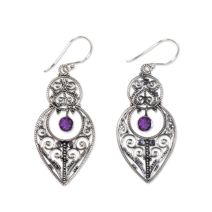 Majapahit Glory Amethyst and Sterling Silver Dangle Earrings from Bali