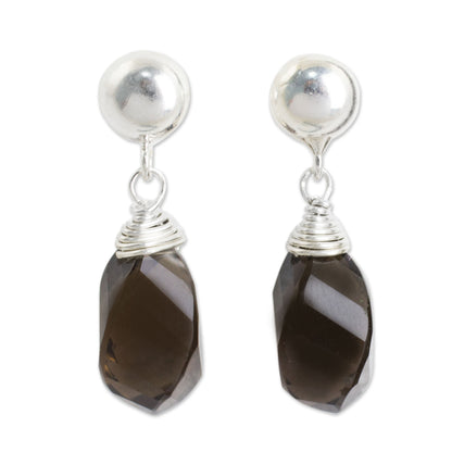 From Chiang Mai with Love Spiral Twist Faceted Smoky Quartz Dangle Earrings