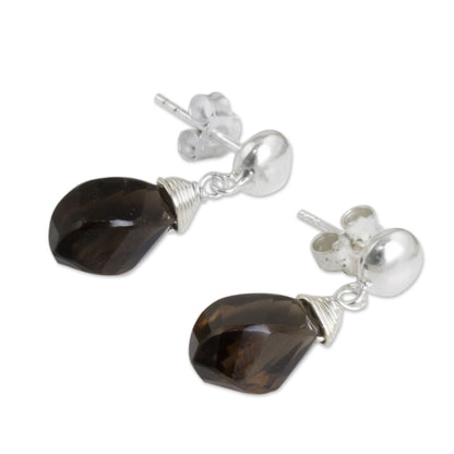 From Chiang Mai with Love Spiral Twist Faceted Smoky Quartz Dangle Earrings