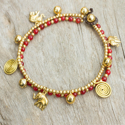 Golden Bell Beaded Elephant & Spiral Charm Anklet