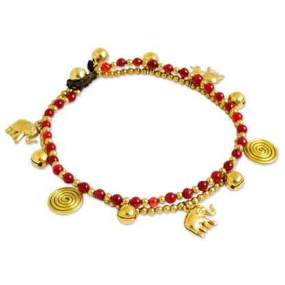 Golden Bell Beaded Elephant & Spiral Charm Anklet