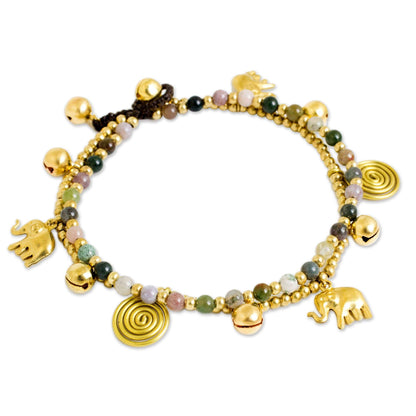 Elephant Bells Brass & Agate Anklet