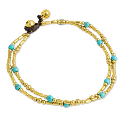 Golden Bell Thailand Blue Calcite Double Strand Brass Bead Anklet