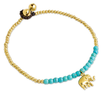 Stylish Elephant Blue Calcite Elephant Charm Beaded Brass Anklet