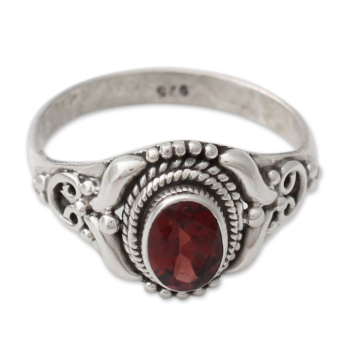 NOVICA - Handcrafted Garnet & Sterling Silver Cocktail Ring