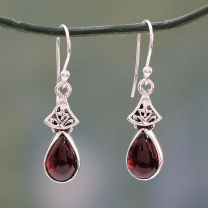 Crimson Morn Garnet Earrings in Sterling Silver from India