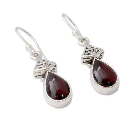 Crimson Morn Garnet Earrings in Sterling Silver from India