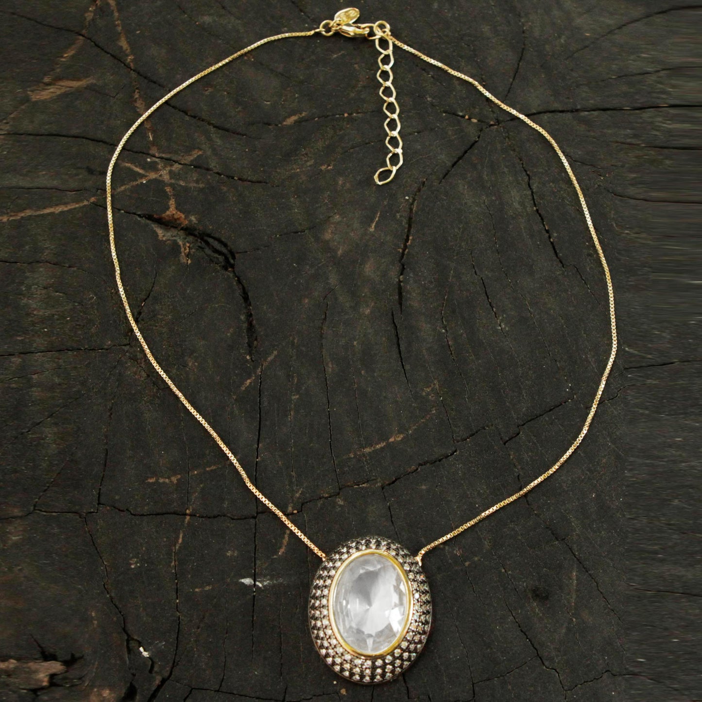 Ipanema Mist Handcrafted White Quartz and CZ Gold Plated Pendant Necklace