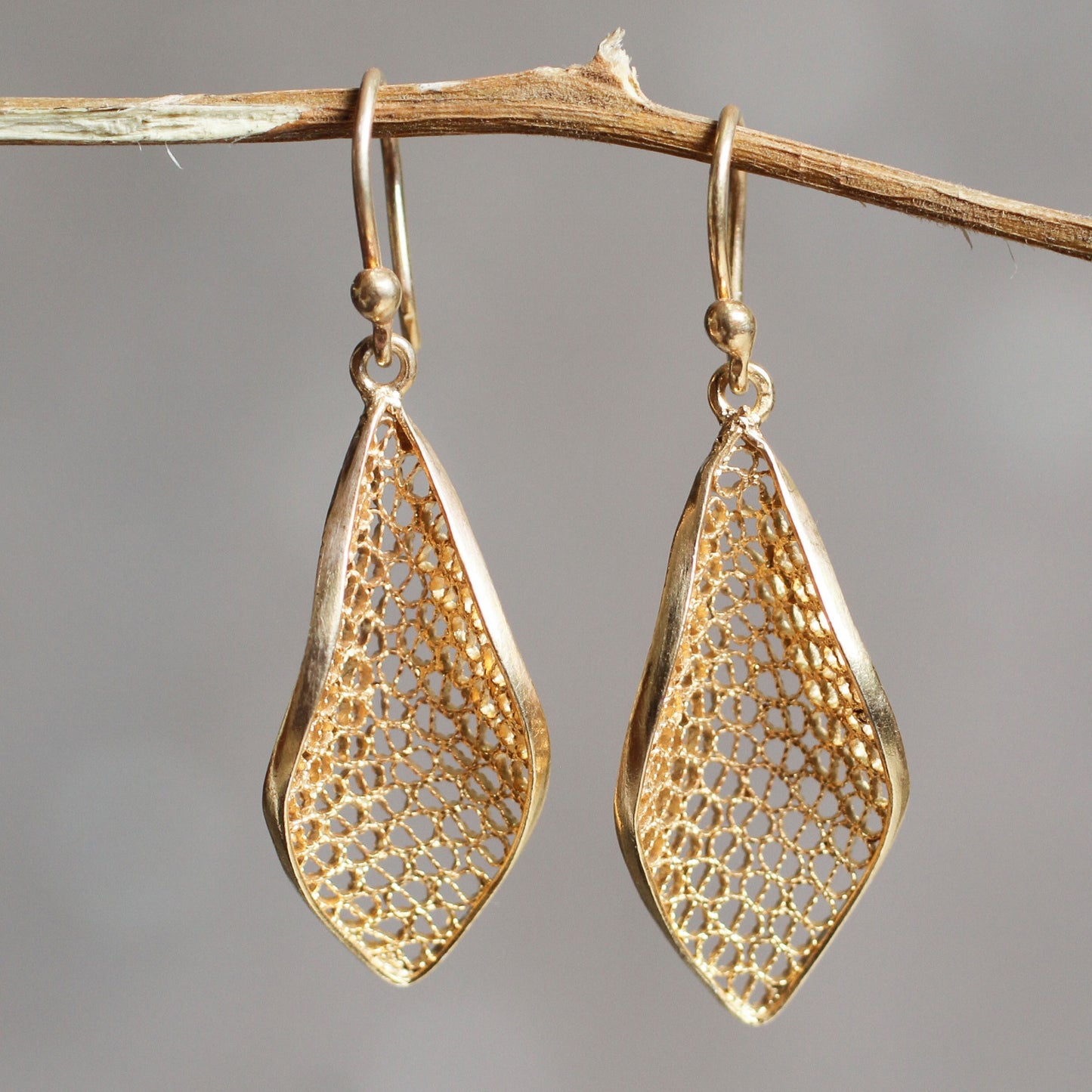 Emerging Gold-Plated Silver Filigree Dangle Earrings