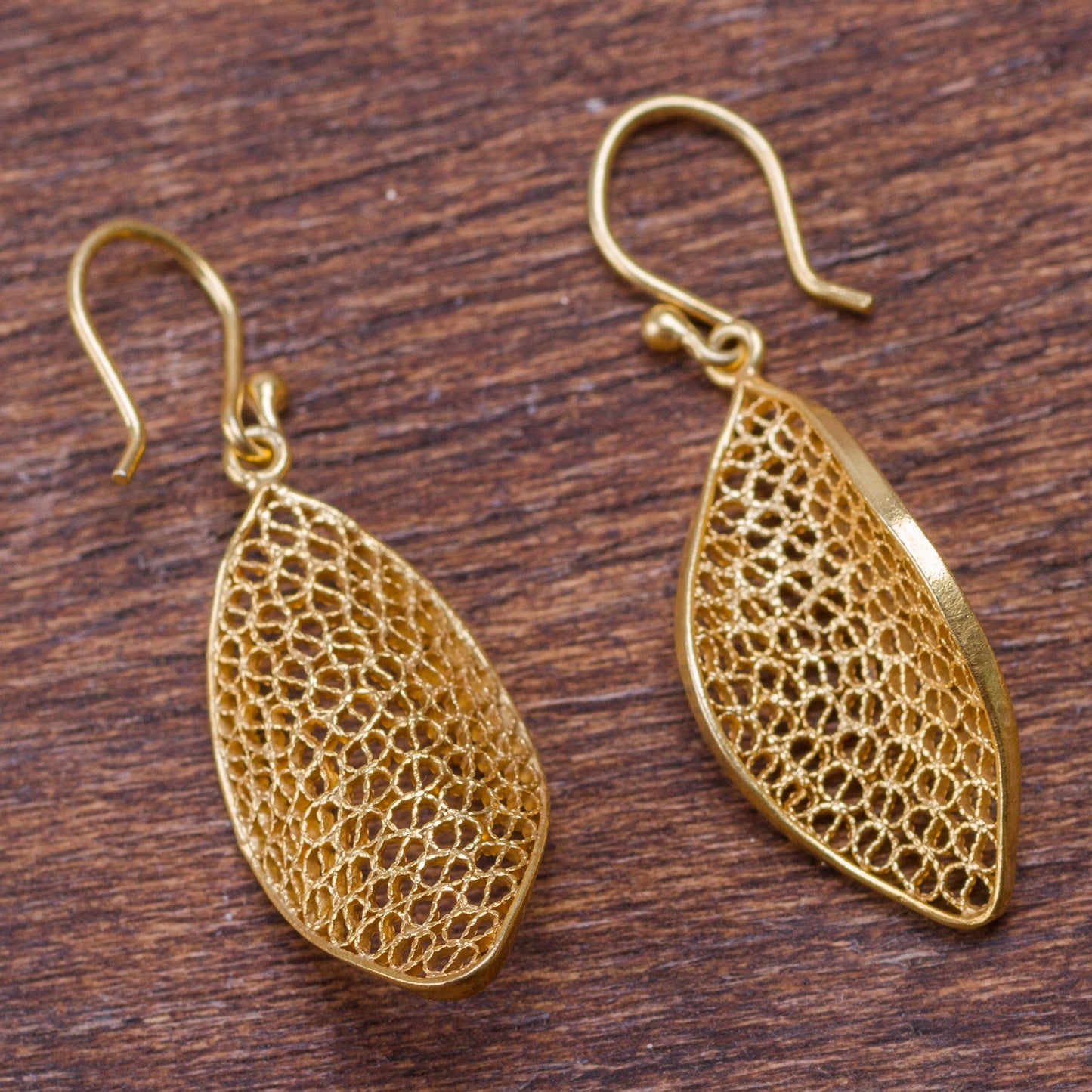 Emerging Gold-Plated Silver Filigree Dangle Earrings