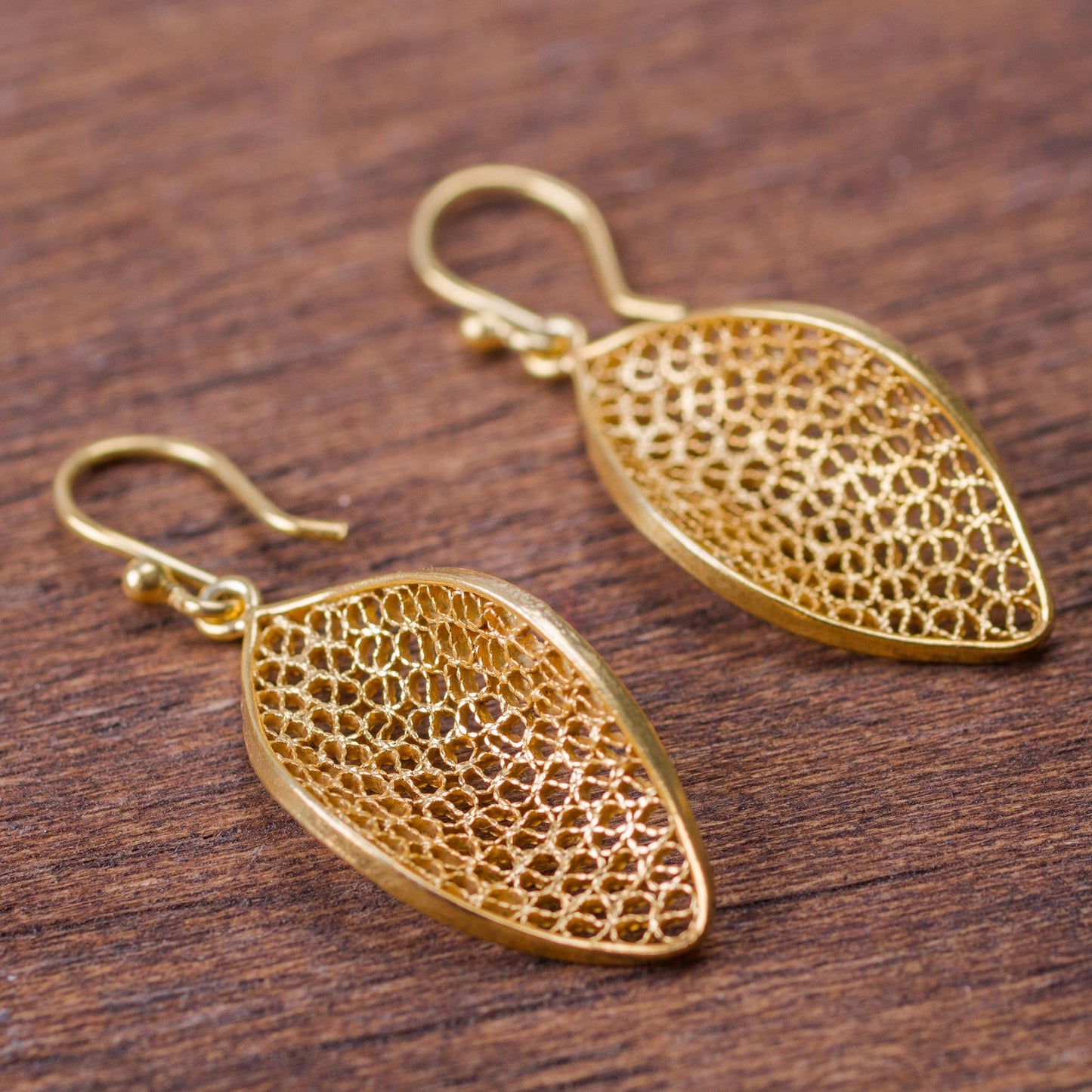 Emerging Gold-Plated Silver Filigree Dangle Earrings