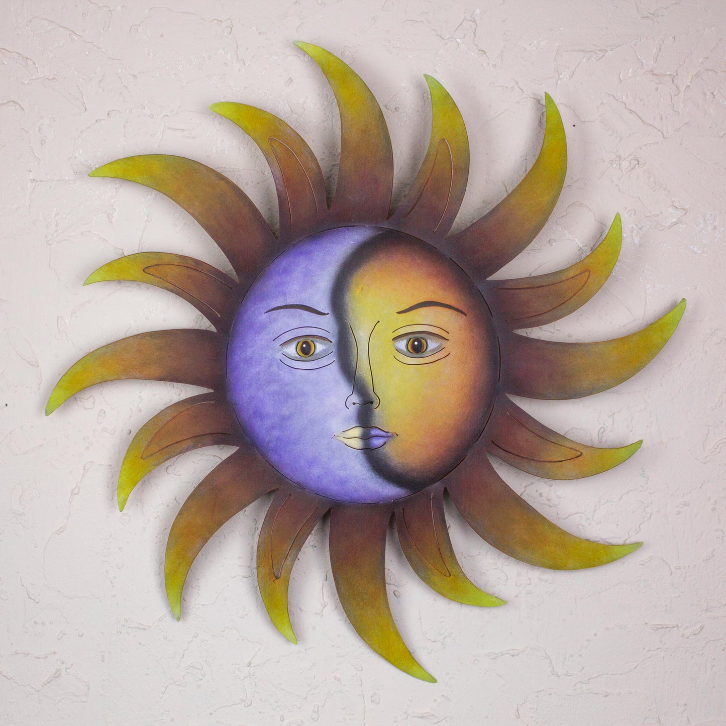 Celestial Marriage Artisan Crafted Sun and Moon Wall Art in Hand Painted Steel