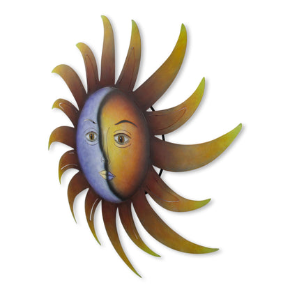 Celestial Marriage Artisan Crafted Sun and Moon Wall Art in Hand Painted Steel