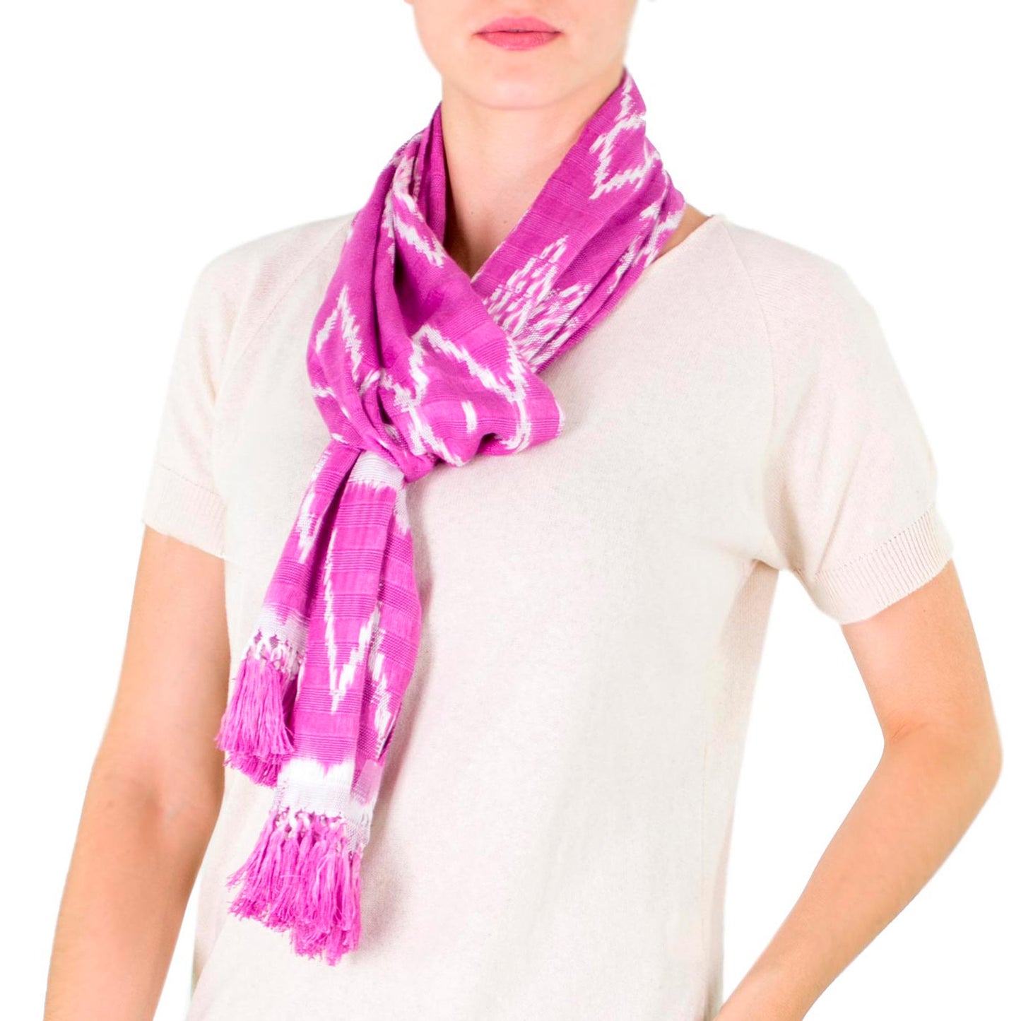 Solola Orchids Light Fuchsia Backstrap Loom Cotton Scarf from Guatemala