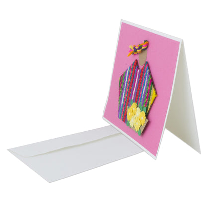 Pink Maya Flowers 4 All Occasion Pink Greeting Cards with Maya Weaving Insets